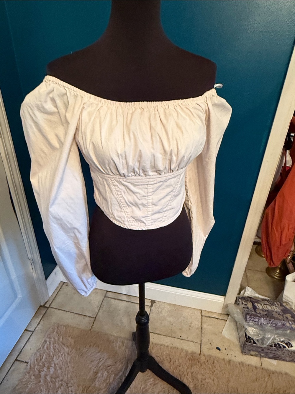 Off-Shoulder Cream Peasant Blouse